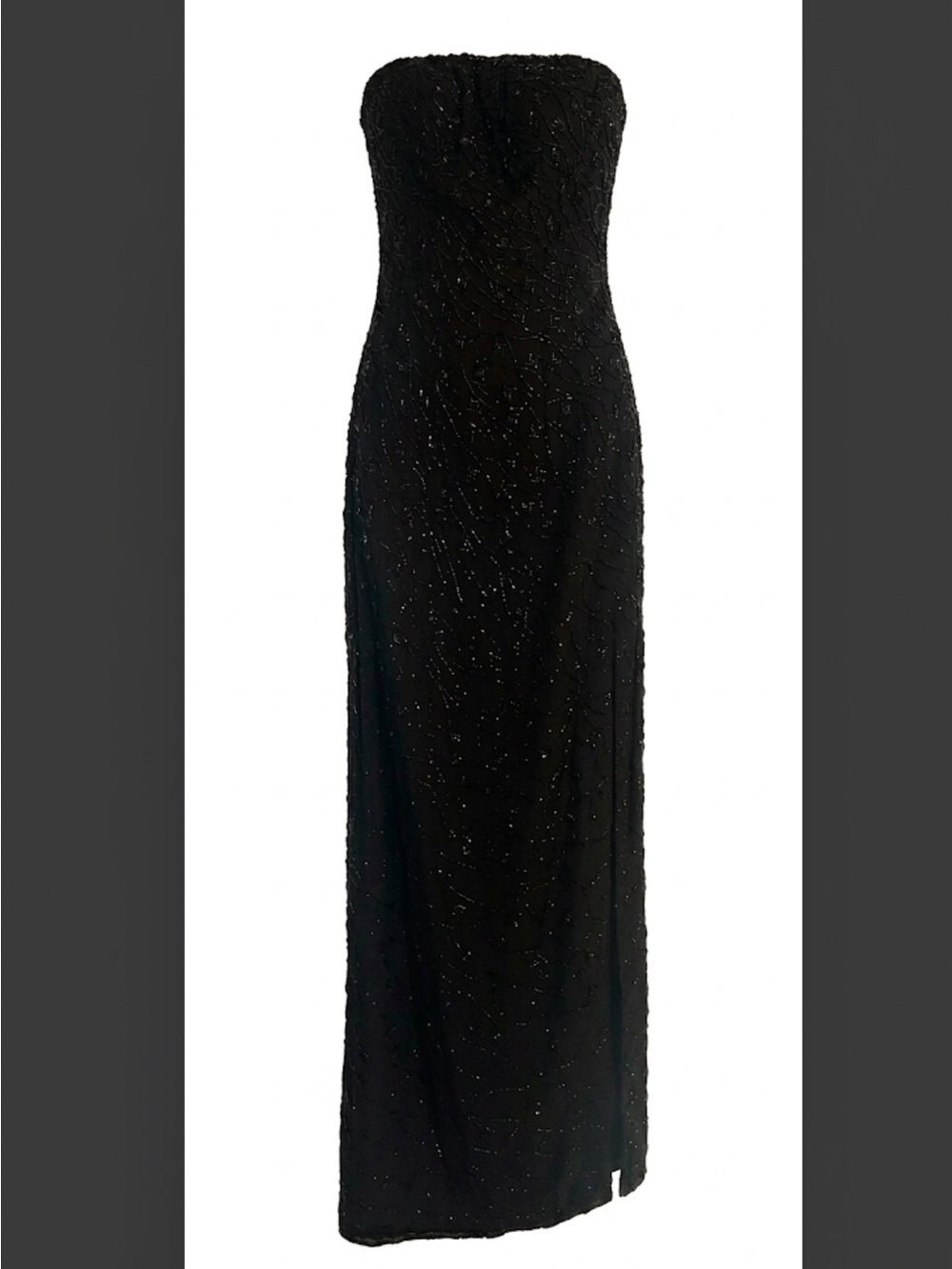 Vintage Scala Silk beaded Elegant Strapless Black Evening Gown XS